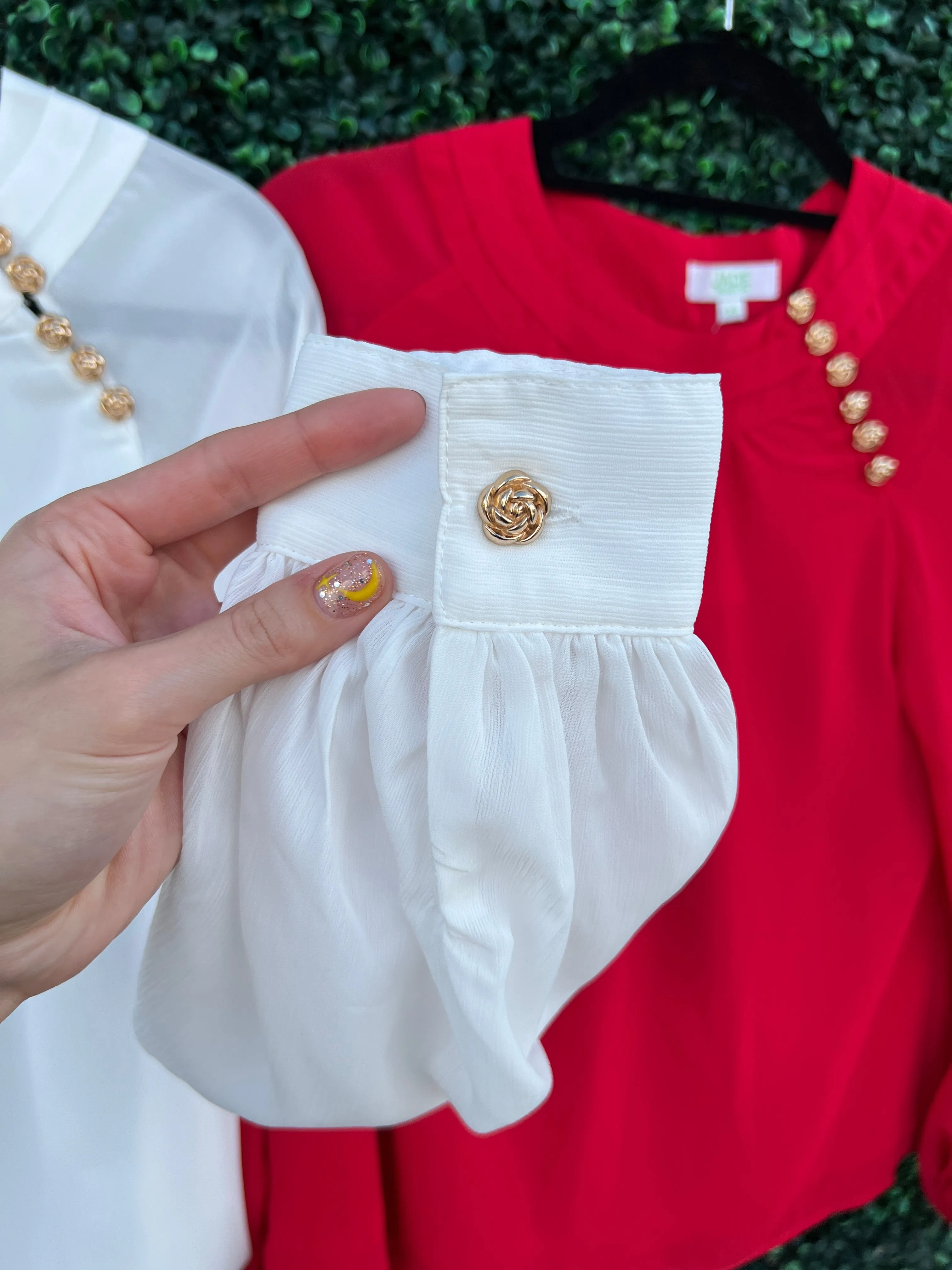 Rosette Button Long Sleeve Blouse