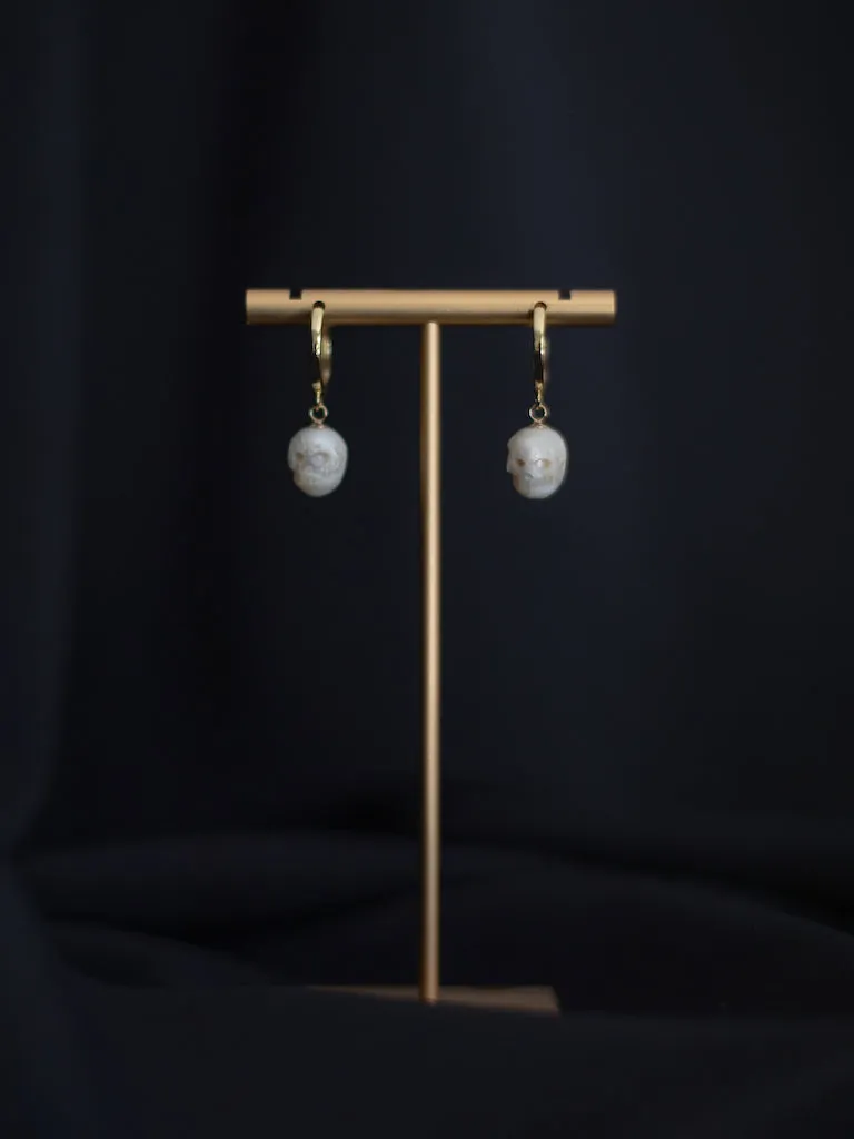 Skull Pearl Hoop Earrings