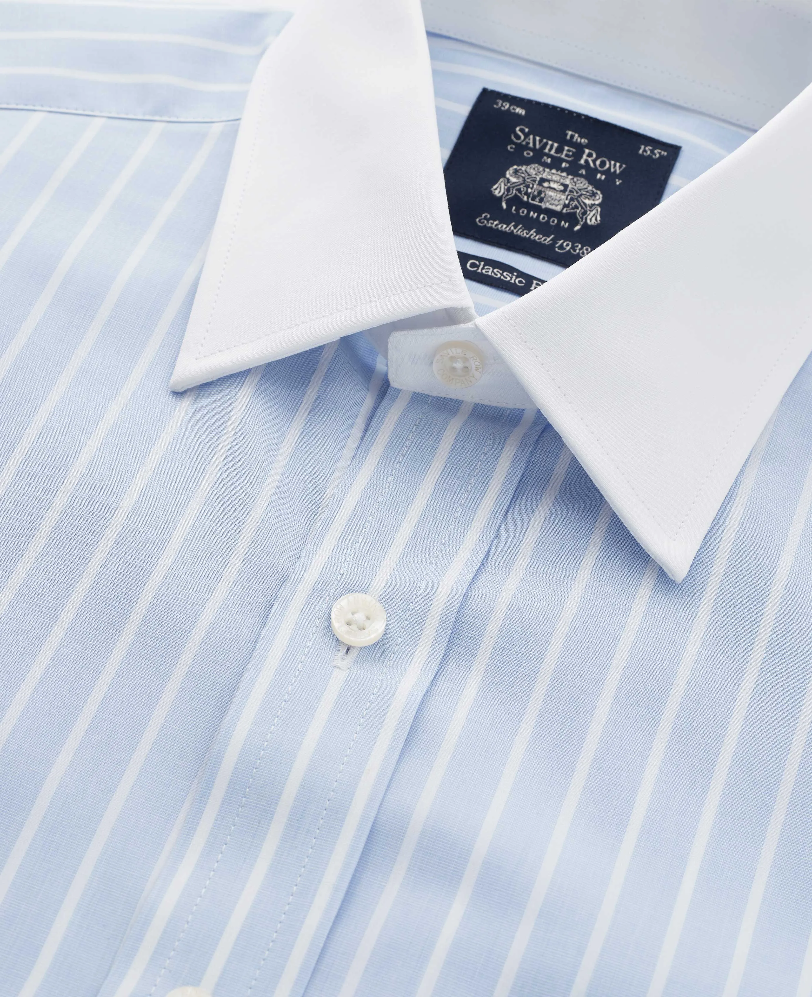 Sky Blue Reverse Stripe Classic Fit Shirt With White Collar & Cuffs