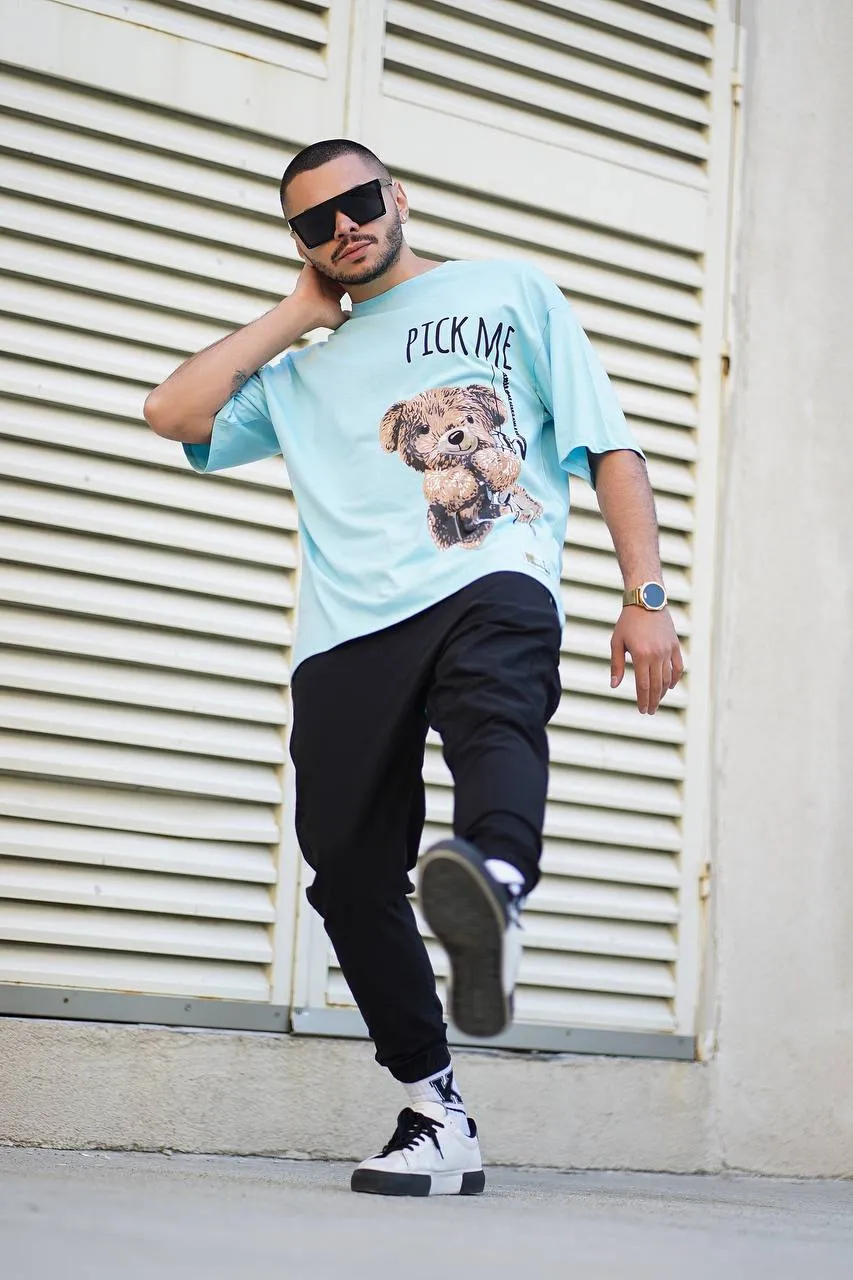 Sneakerjeans Turquoise Teddy Printed Oversize T-Shirt ES74