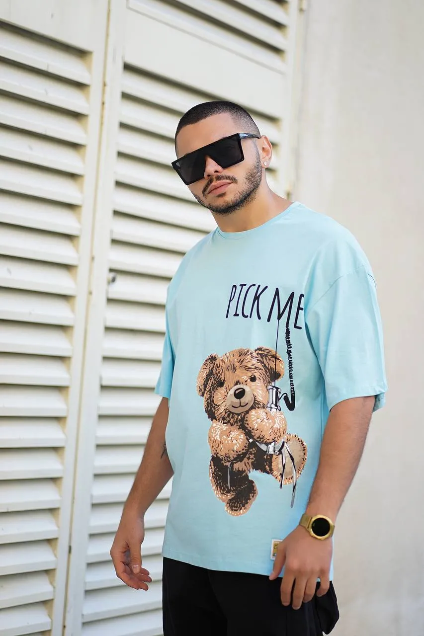 Sneakerjeans Turquoise Teddy Printed Oversize T-Shirt ES74