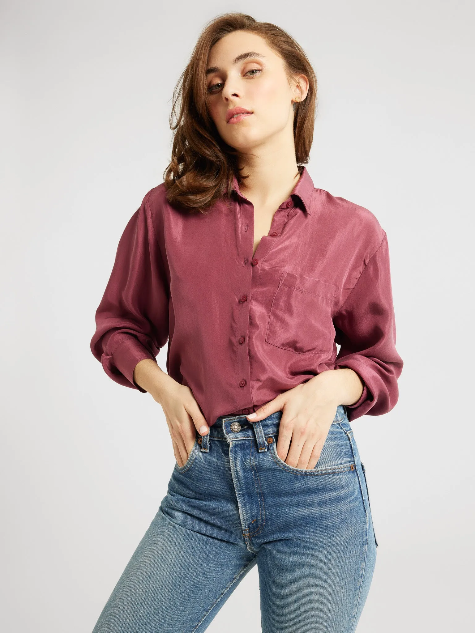 Sofia Top in Plum Washed Silk