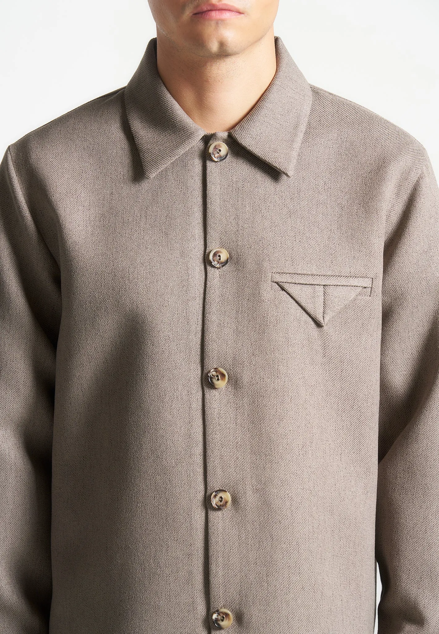 Textured Tailored Long Sleeve Overshirt - Taupe