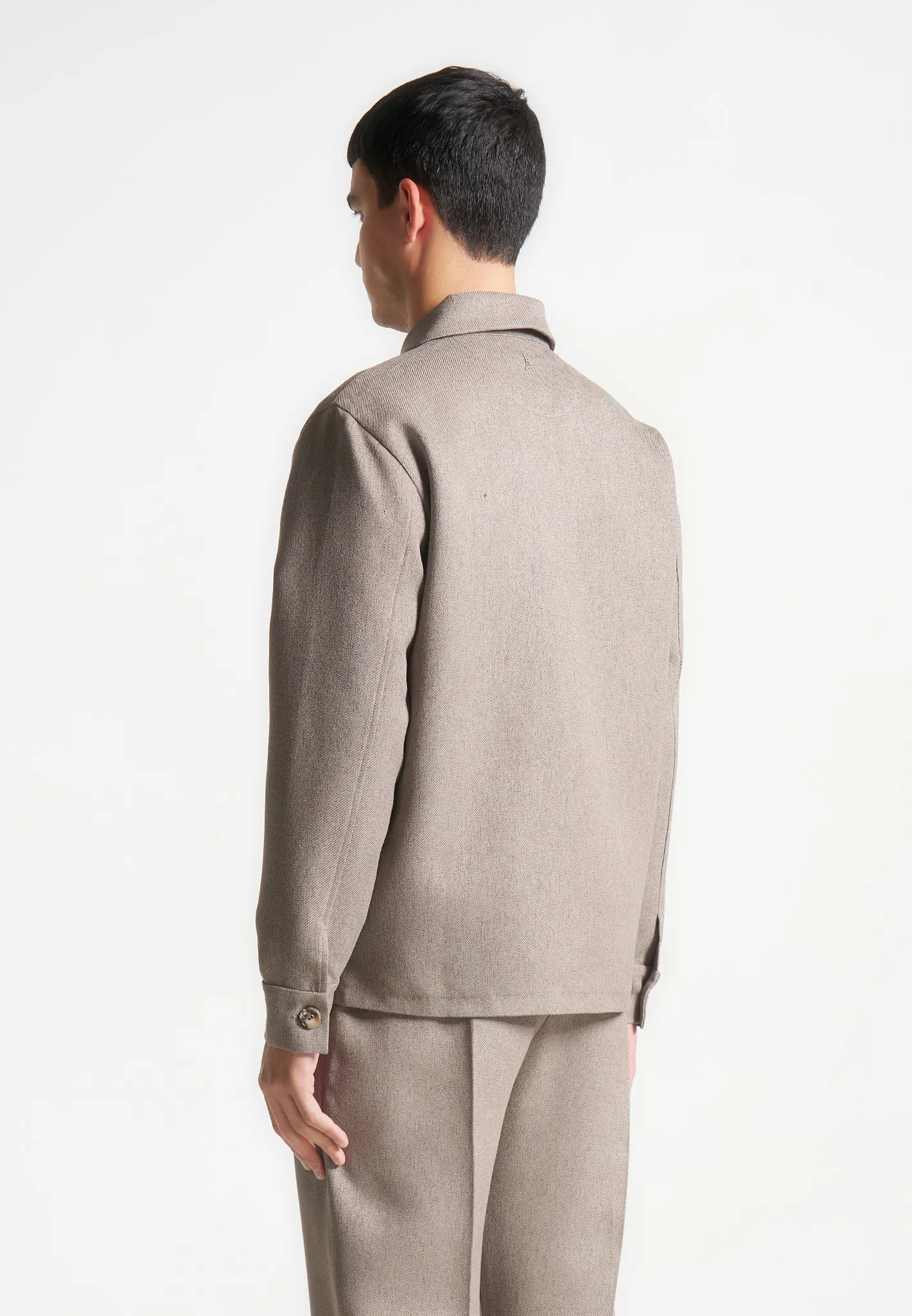 Textured Tailored Long Sleeve Overshirt - Taupe