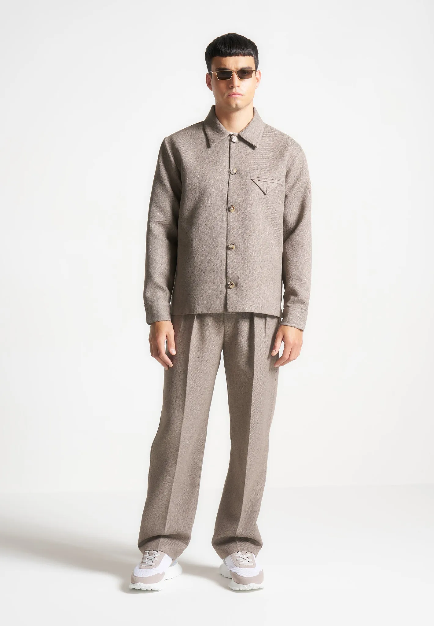 Textured Tailored Long Sleeve Overshirt - Taupe