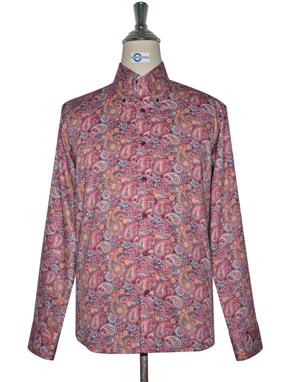 This Shirt Only - 60s Style Pink Paisley Shirt Size M