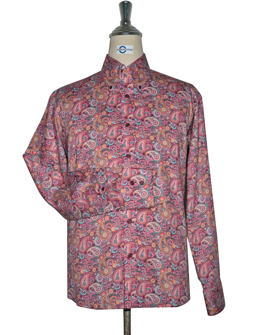 This Shirt Only - 60s Style Pink Paisley Shirt Size M