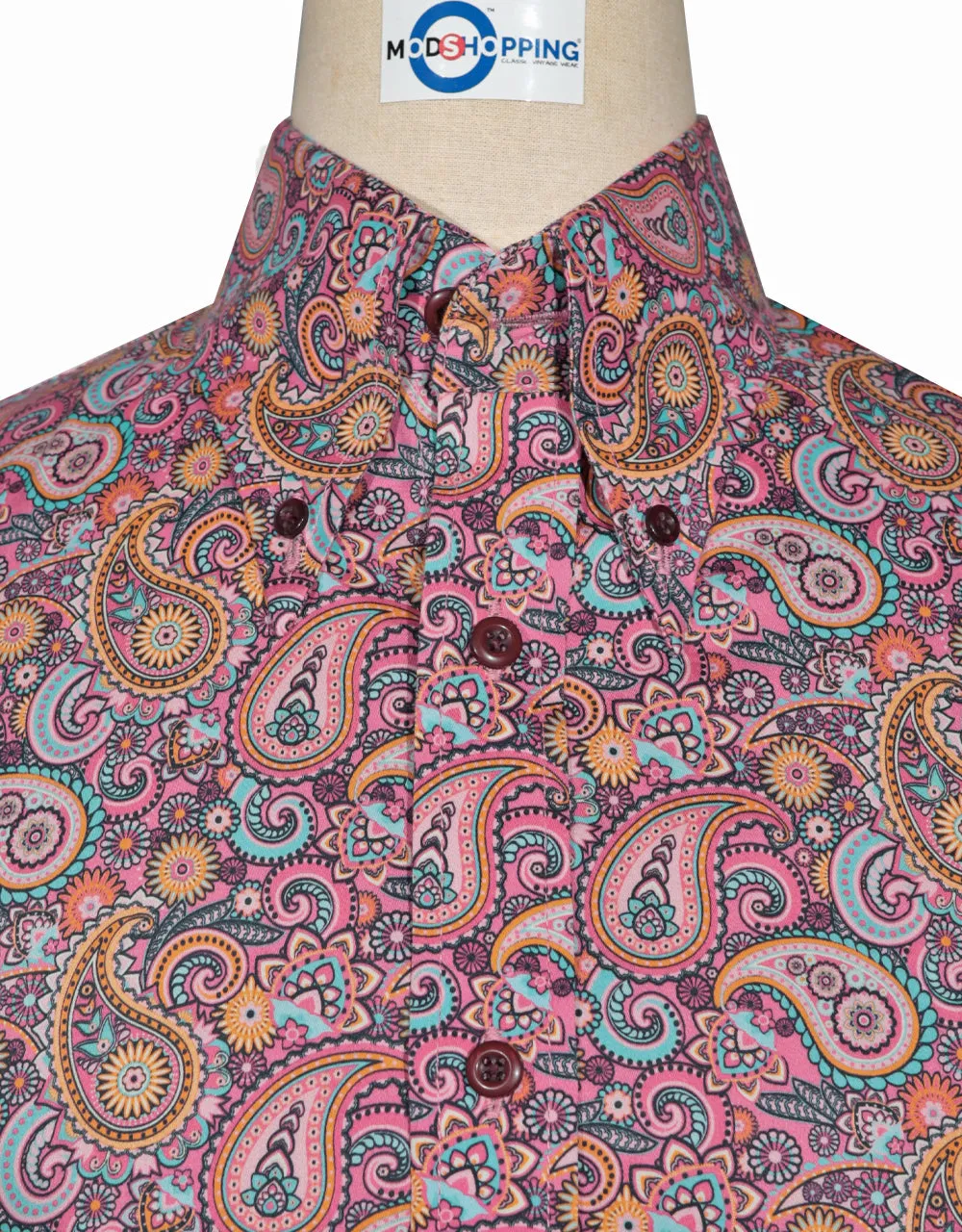 This Shirt Only - 60s Style Pink Paisley Shirt Size M