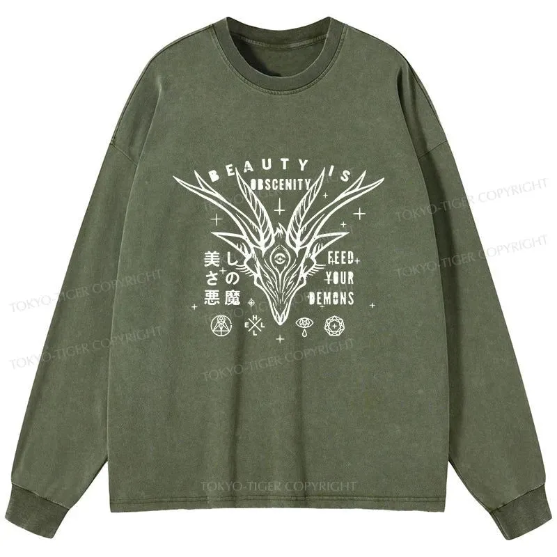 Tokyo-Tiger Beautiful Devil Japanese Washed Long Sleeve T-Shirt