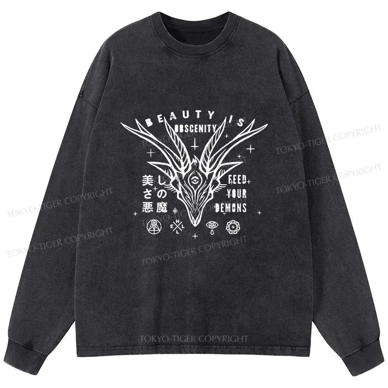 Tokyo-Tiger Beautiful Devil Japanese Washed Long Sleeve T-Shirt