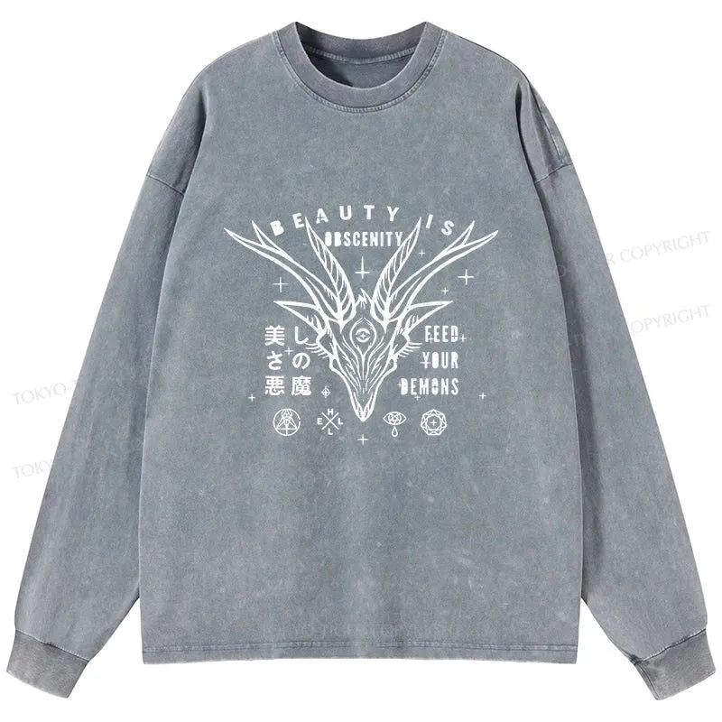 Tokyo-Tiger Beautiful Devil Japanese Washed Long Sleeve T-Shirt