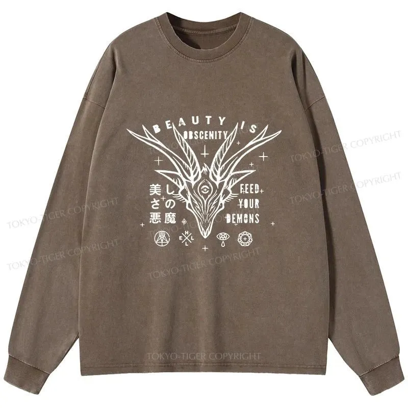 Tokyo-Tiger Beautiful Devil Japanese Washed Long Sleeve T-Shirt