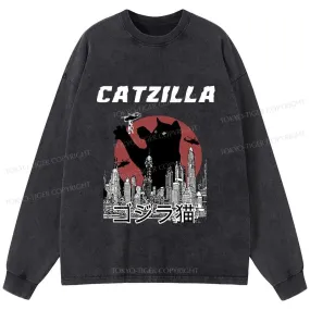 Tokyo-Tiger Catzilla Vintage Washed Long Sleeve T-Shirt