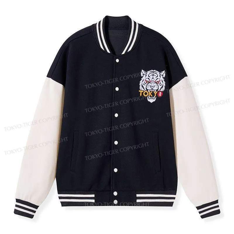 Tokyo-Tiger Cute Black Cat Japanese Embroidery Varsity Jacket