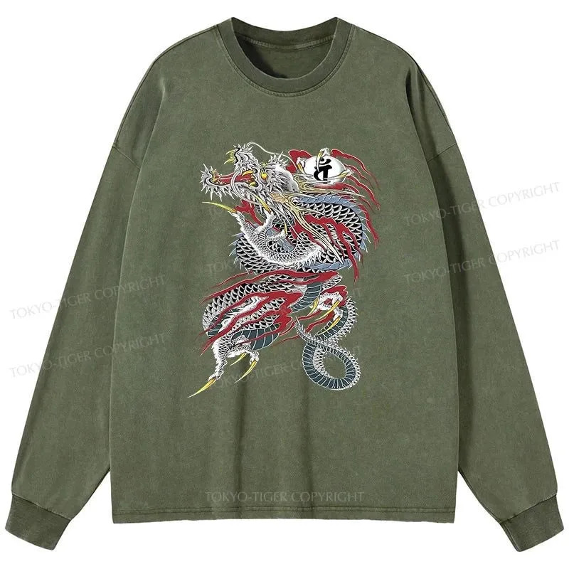 Tokyo-Tiger Dragon of Dojima Washed Long Sleeve T-Shirt