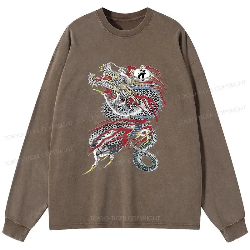 Tokyo-Tiger Dragon of Dojima Washed Long Sleeve T-Shirt