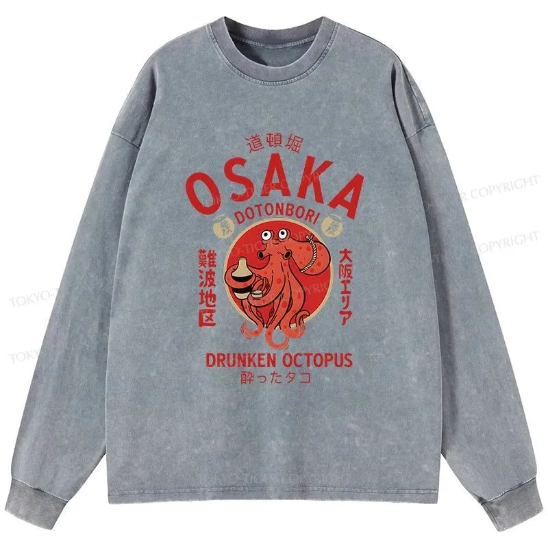 Tokyo-Tiger Drunken Octopus Japan Washed Long Sleeve T-Shirt