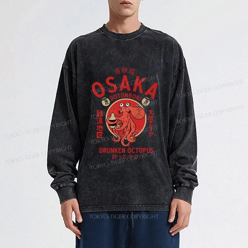 Tokyo-Tiger Drunken Octopus Japan Washed Long Sleeve T-Shirt