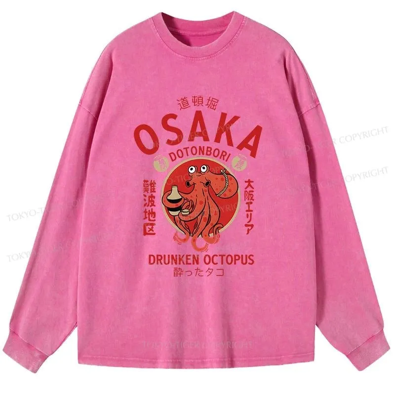 Tokyo-Tiger Drunken Octopus Japan Washed Long Sleeve T-Shirt