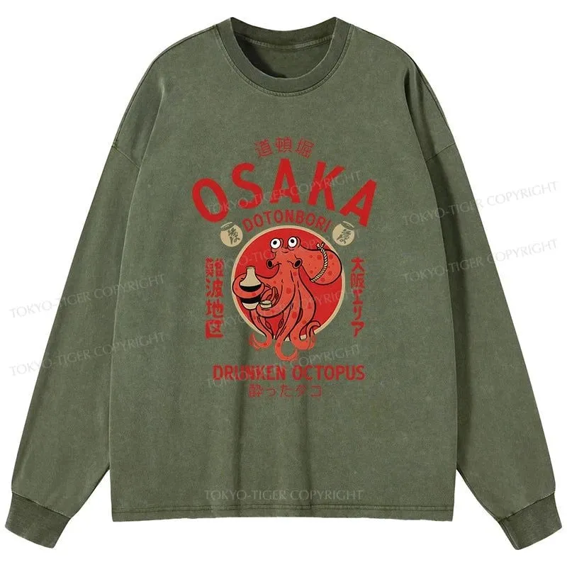 Tokyo-Tiger Drunken Octopus Japan Washed Long Sleeve T-Shirt