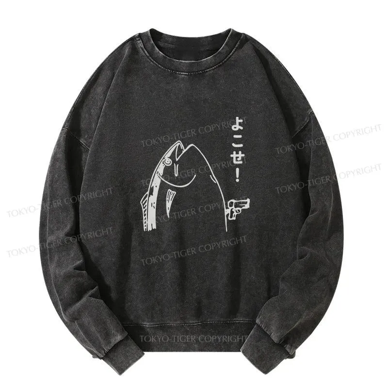 Tokyo-Tiger Fish Hold Up Gun Washed Sweatshirt