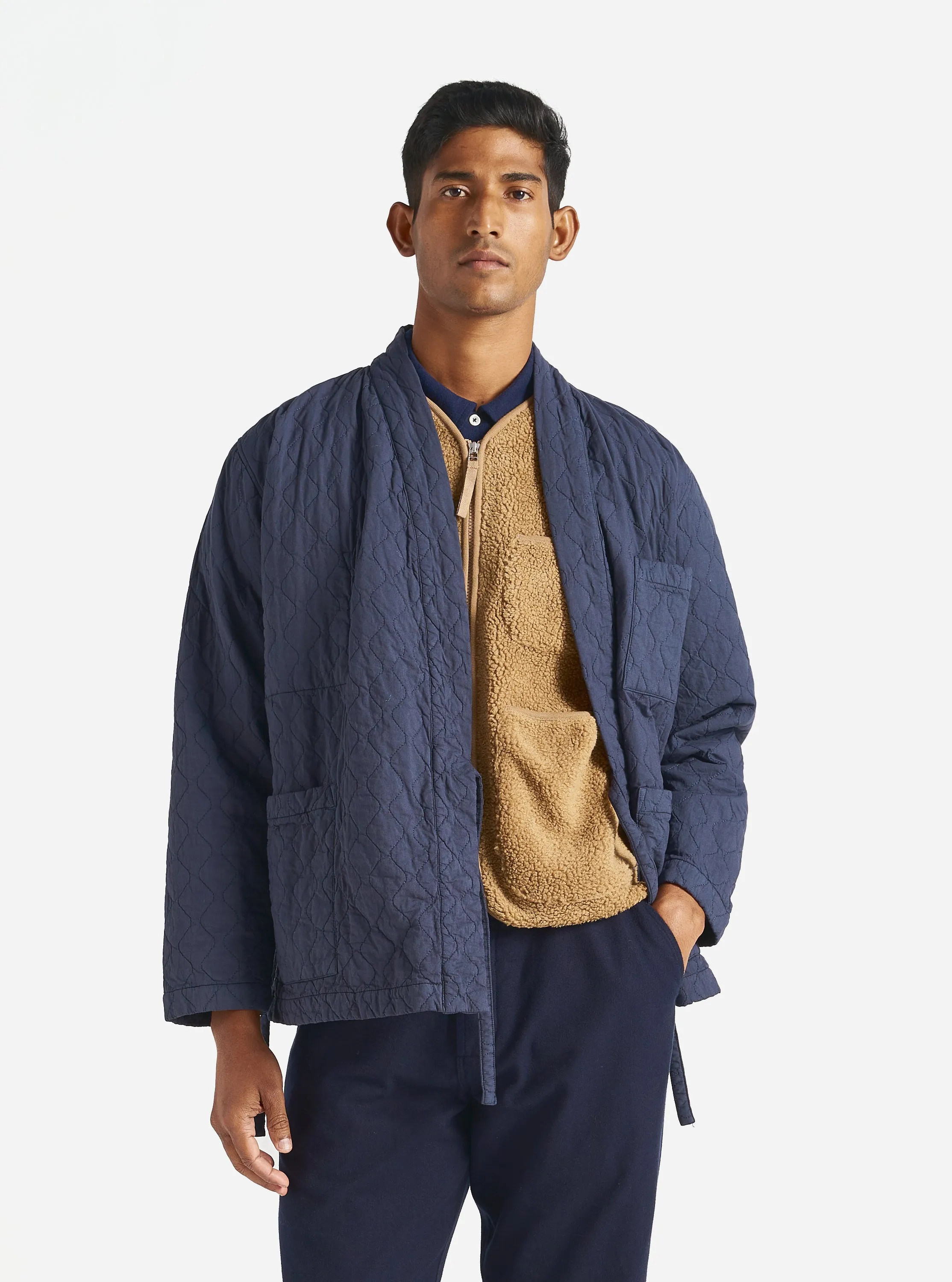 Universal Works Kyoto Work Jacket in Dark Navy Quilt Cotton