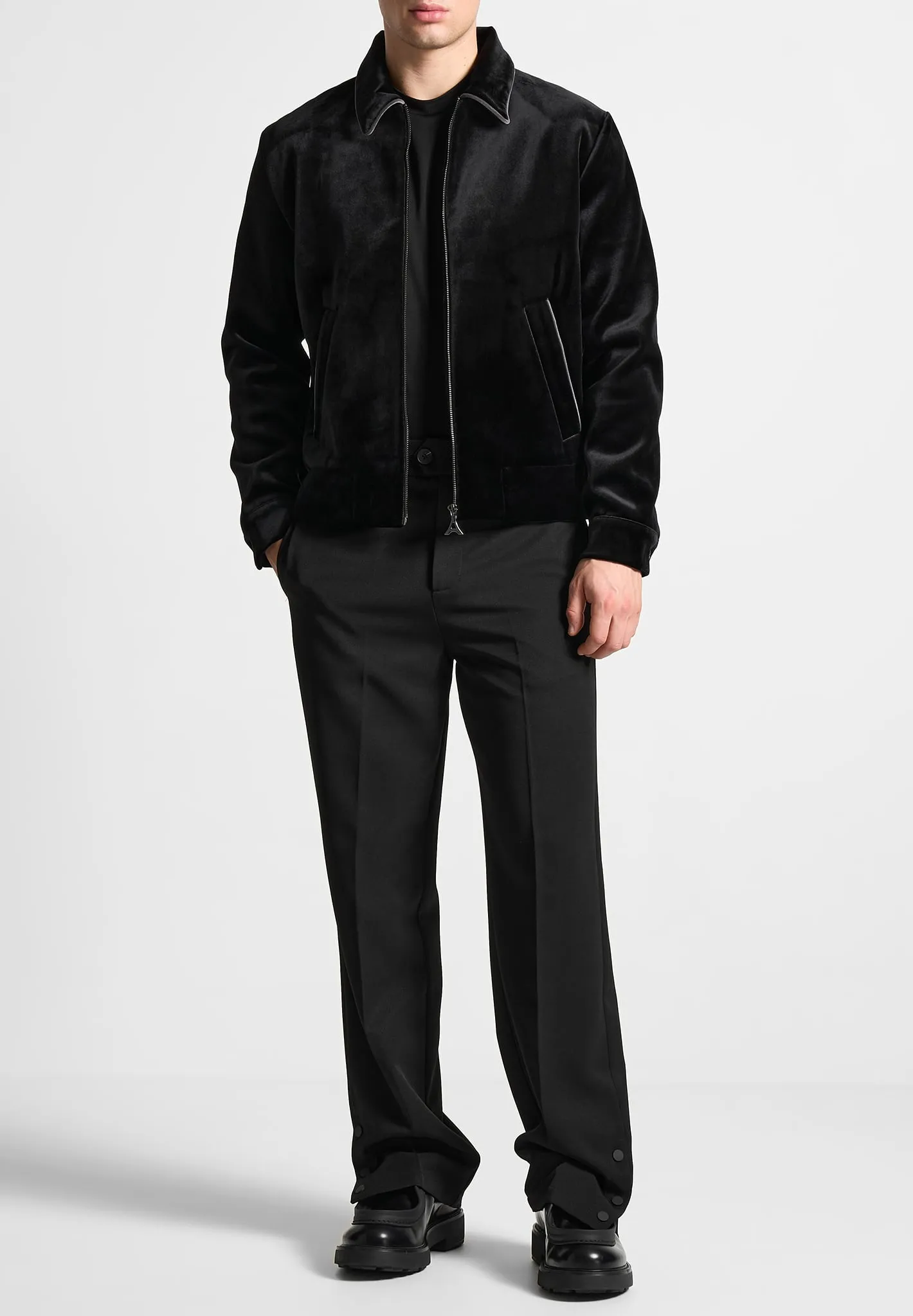 Velvet Jacket with Contrast Piping - Black