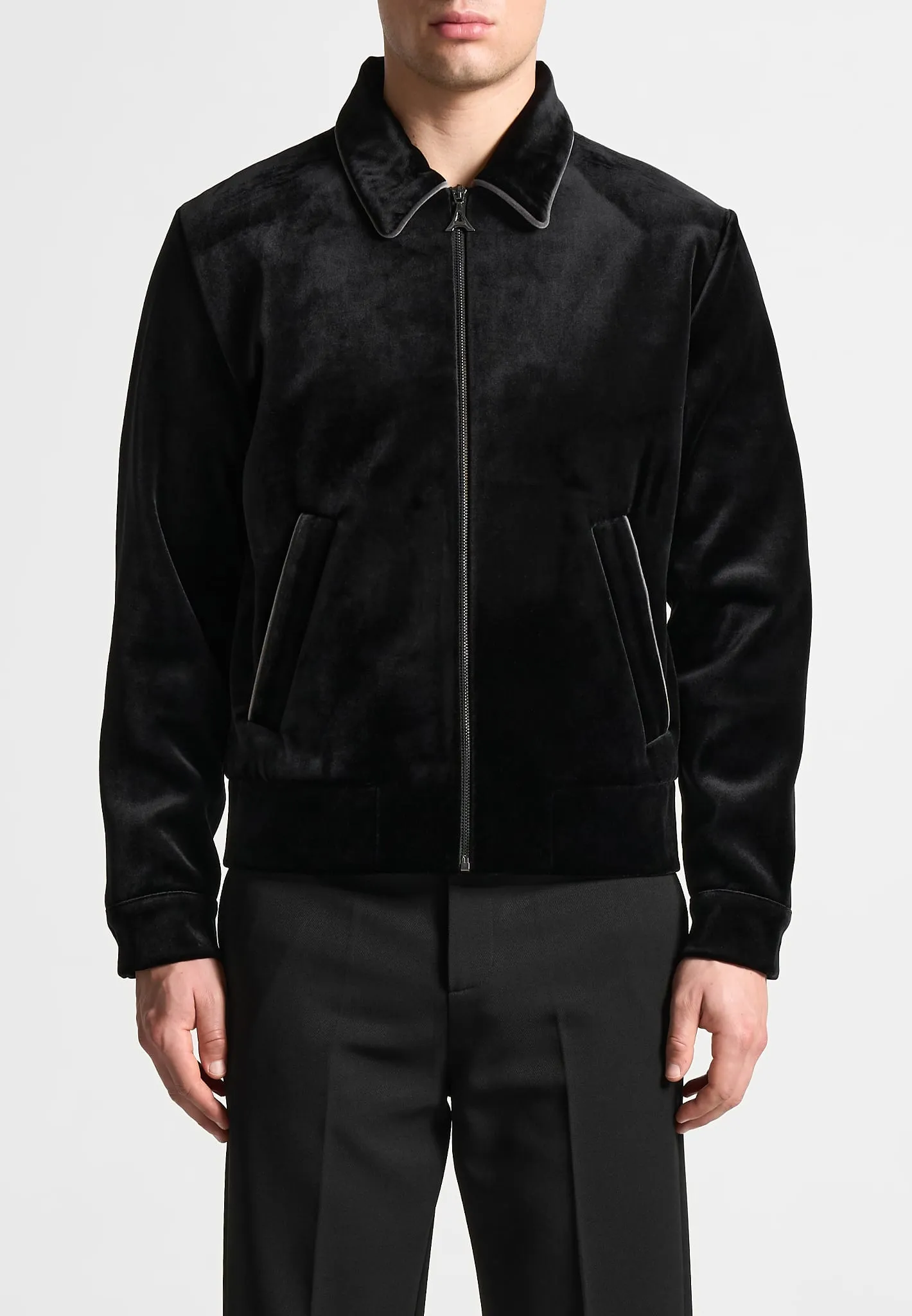 Velvet Jacket with Contrast Piping - Black