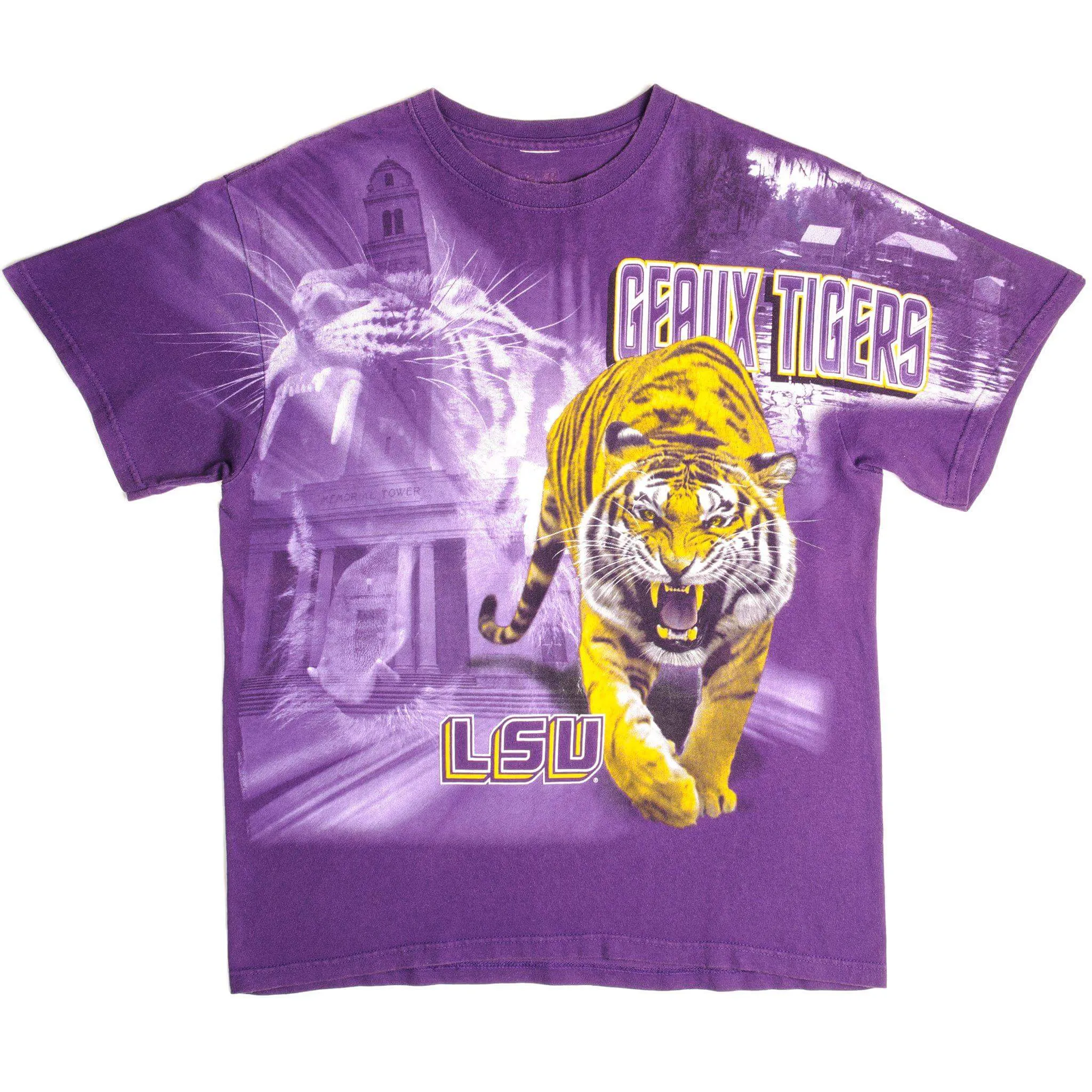 VINTAGE ALL OVER PRINT LSU TIGERS TEE SHIRT SIZE LARGE