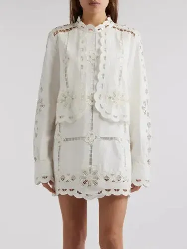 Women’s Broderie Anglaise Eyelet Long-Sleeve Mini Dress