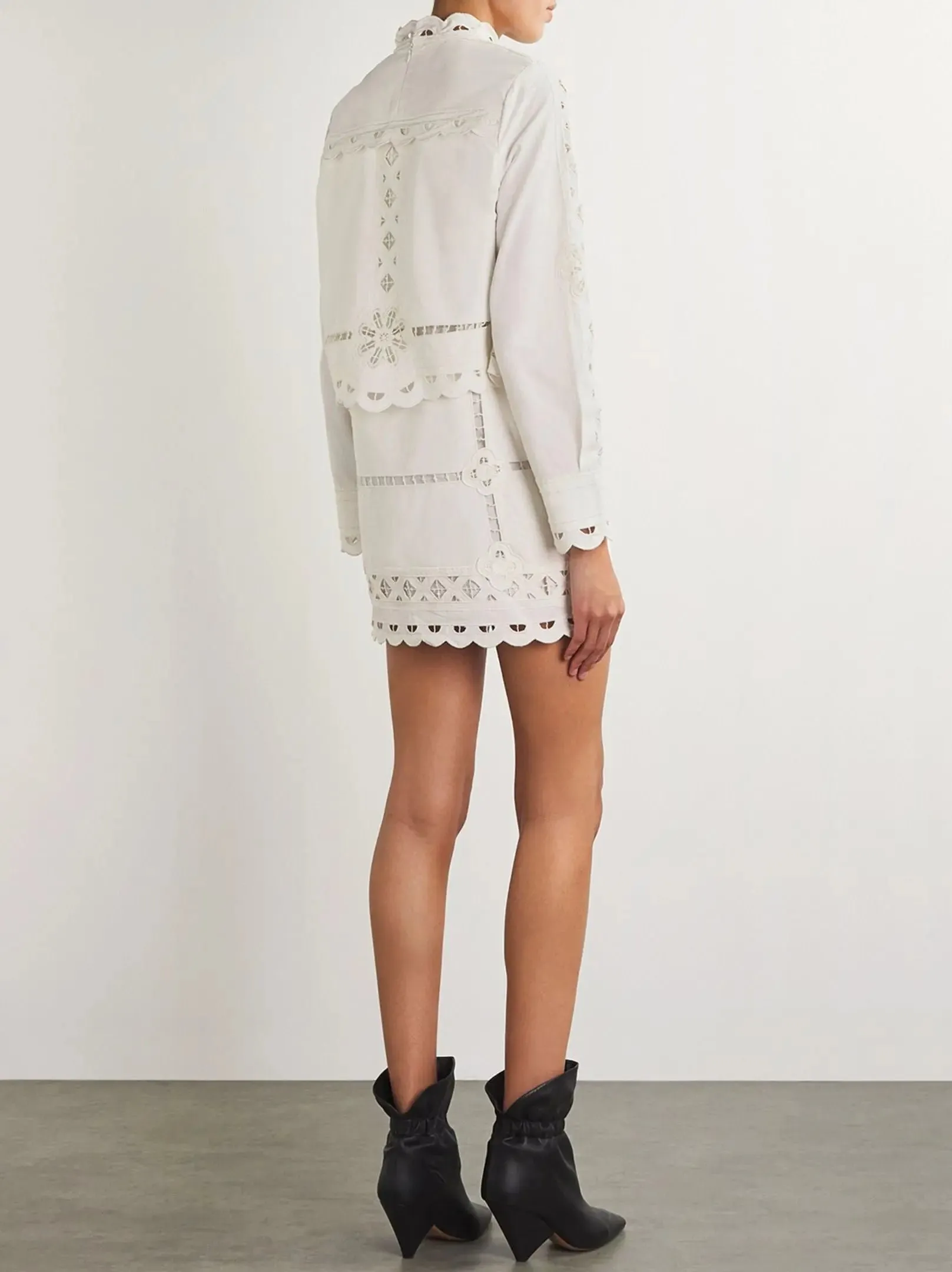 Women’s Broderie Anglaise Eyelet Long-Sleeve Mini Dress