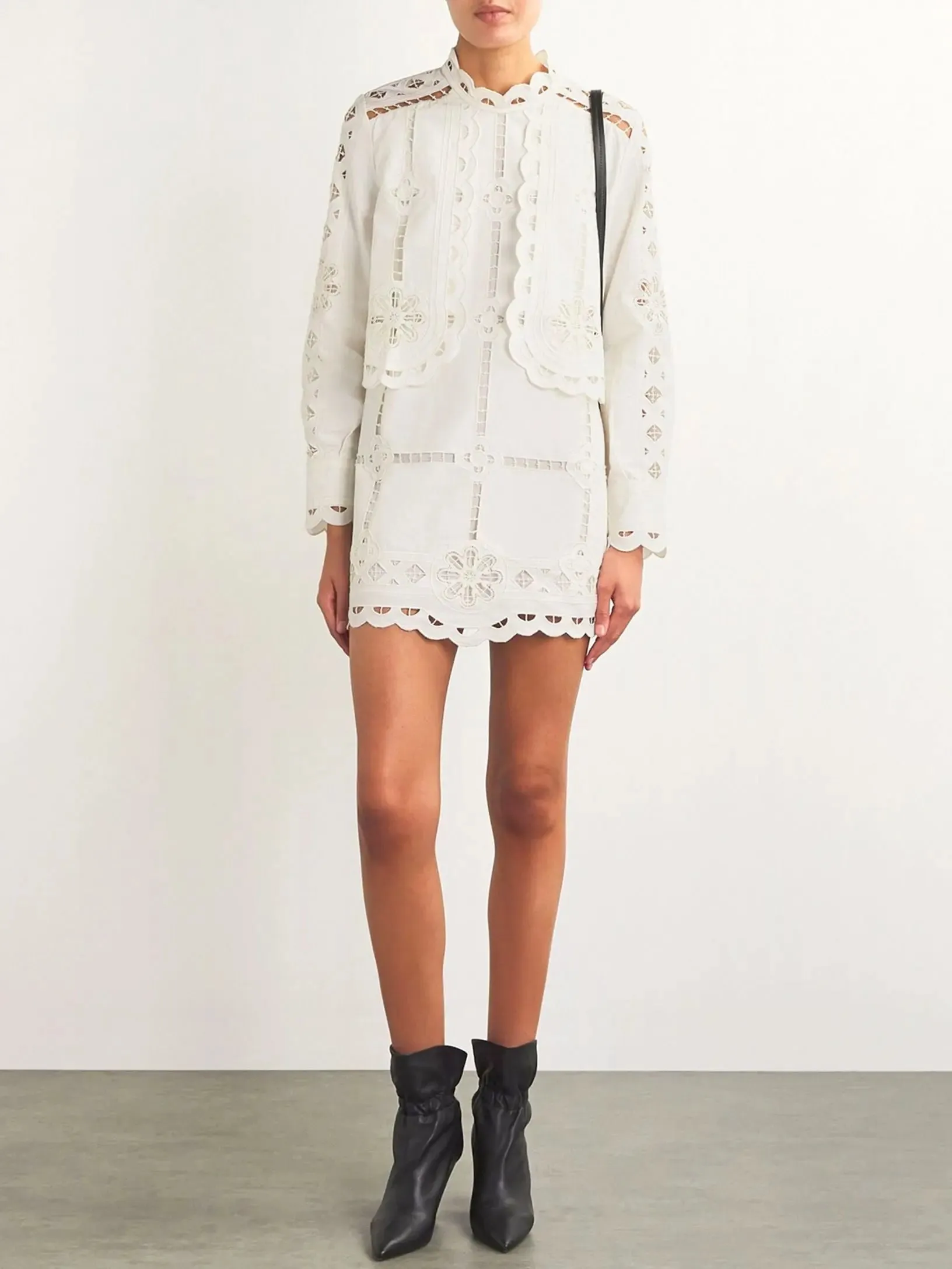 Women’s Broderie Anglaise Eyelet Long-Sleeve Mini Dress