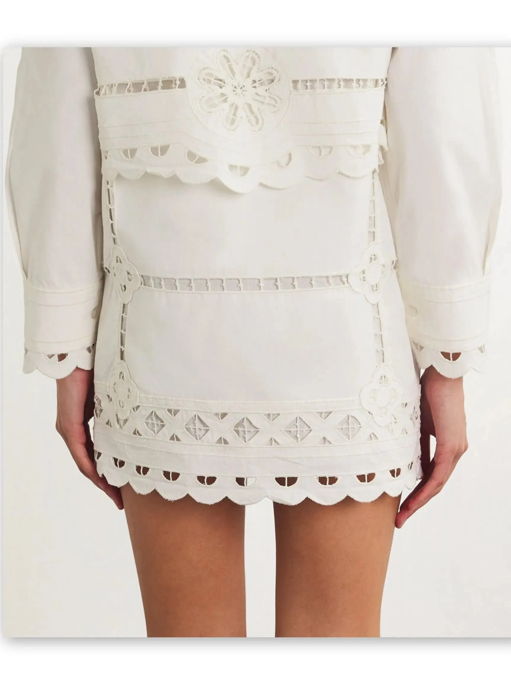 Women’s Broderie Anglaise Eyelet Long-Sleeve Mini Dress