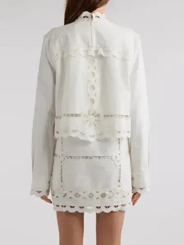 Women’s Broderie Anglaise Eyelet Long-Sleeve Mini Dress