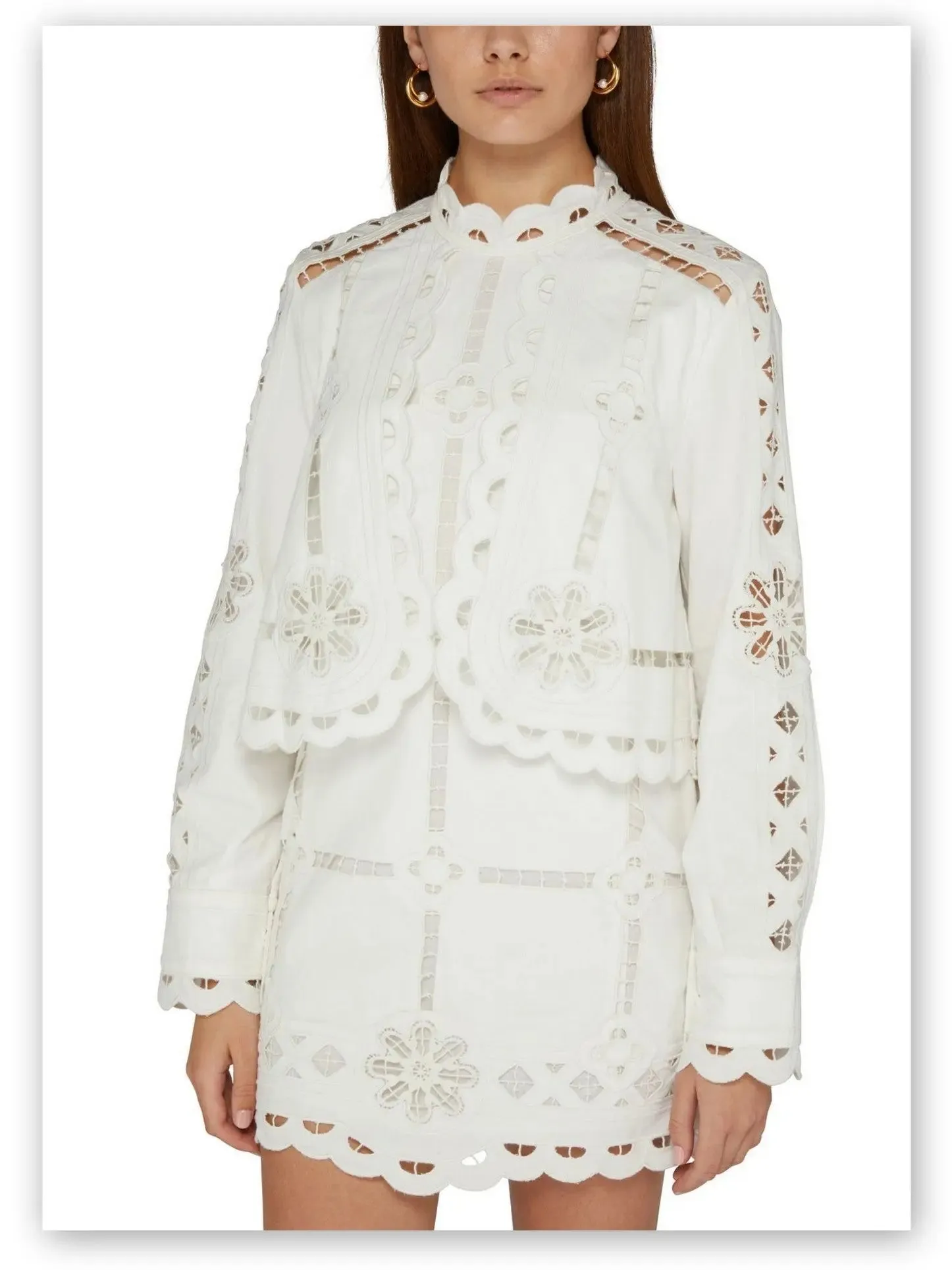 Women’s Broderie Anglaise Eyelet Long-Sleeve Mini Dress