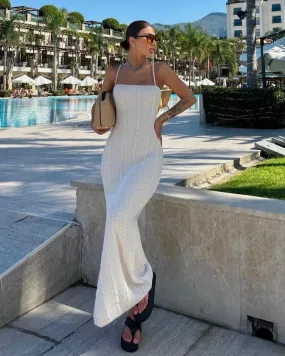 Women's White Backless Bodycon Slip Maxi Dress