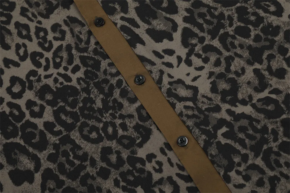 Wotiel | Leopard Print Polo Buttoned T-Shirt