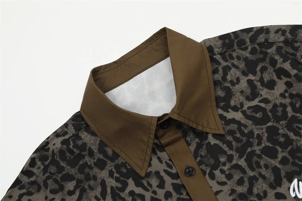 Wotiel | Leopard Print Polo Buttoned T-Shirt